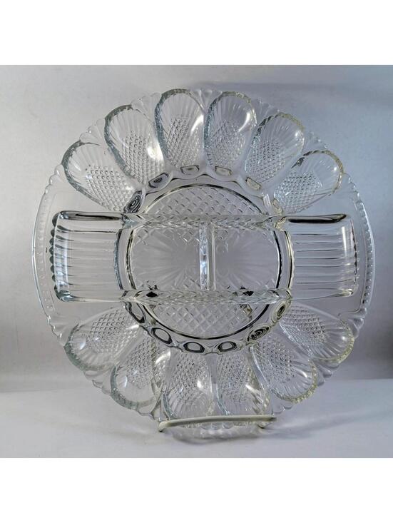 Other - L.E. Smith 11' Clear Glass Deviled Egg Plate & Relish Tray